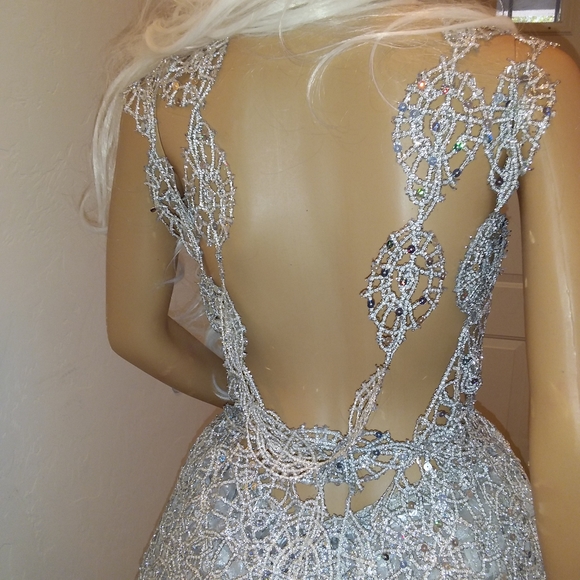 "HEIRESS" Silver Sequin Crystal Lace Wedding Ballgown Set - Picture 11 of 17